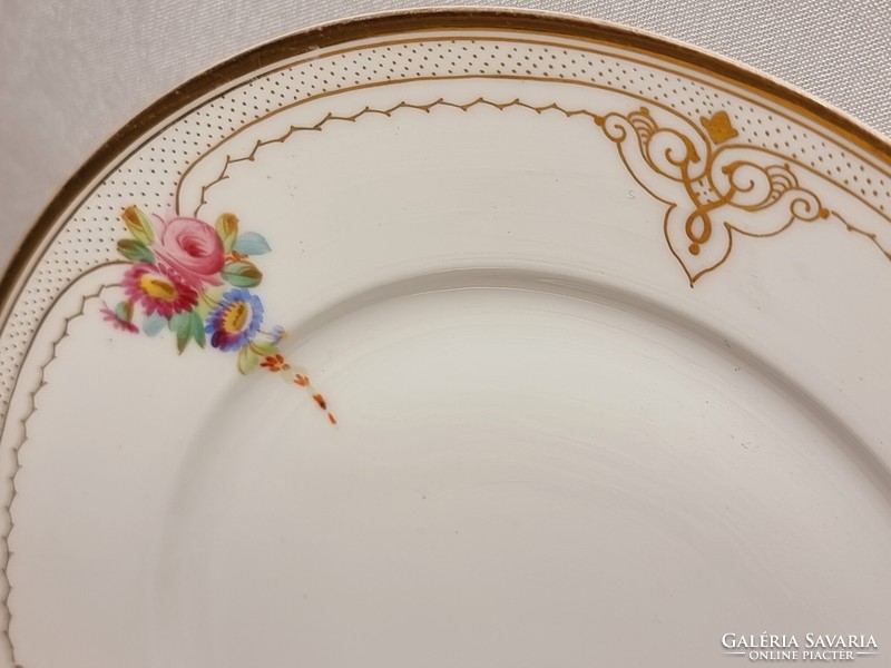 2 db Tielsch vitrinállapotú aranyfestett peremes virágmintás porcelán sütis tànyér.