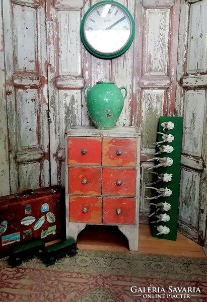 6-drawer flour, multi-drawer traditional pine storage, folk furniture, flour cabinet
