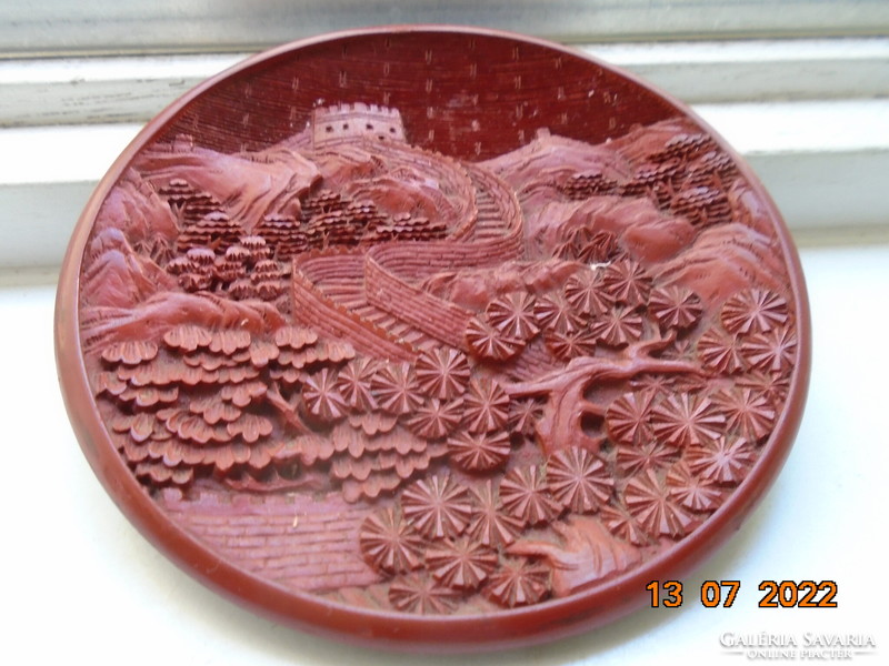 Chinese cinnabar lacquer plate with the Great Wall of China