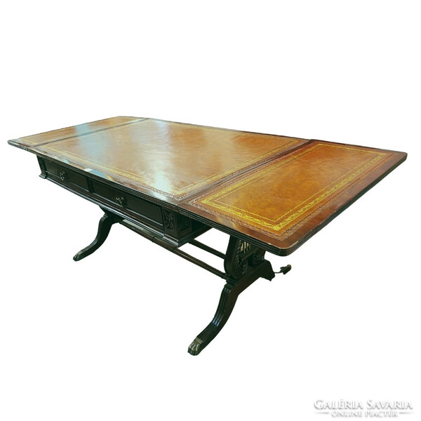 Leather-covered, openable coffee table - b187