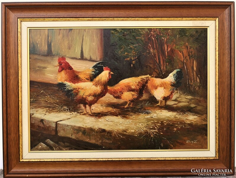 Zoltán Kőris - poultry yard painting 88x66cm with original guarantee!