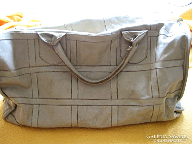Vintage retro gray leather travel bag Denise