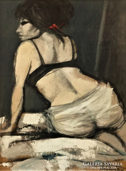 Fauso Maria Liberatore(1922-2004)Olasz festőművésznő A Modell c.festménye Eredeti Garanciával!
