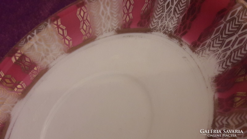 Bordós porcelán kávés csésze tányérral (L2489)