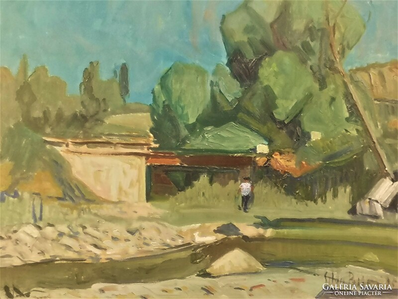 Silvio Polloni (1888-1972)Olasz festőművész Via F Angelino 1950 c.festménye Eredeti Garanciával!