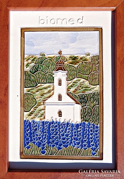 Gergely Antal's ceramic enamel picture in a wooden frame