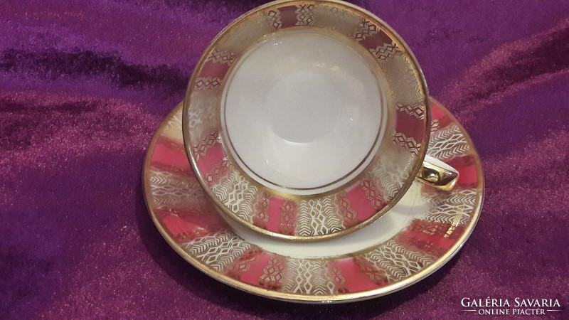 Bordós porcelán kávés csésze tányérral (L2489)