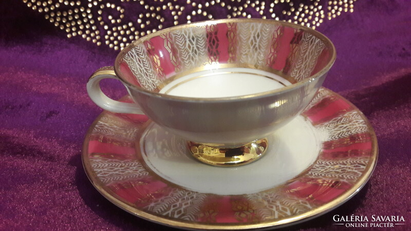 Burgundy porcelain coffee cup with saucer (l2489)