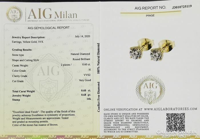 14K yellow gold 0.60Ct diamond and fulbevalo aig certificate