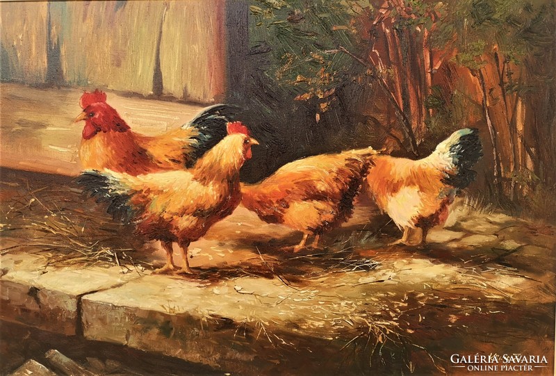 Zoltán Kőris - poultry yard painting 88x66cm with original guarantee!