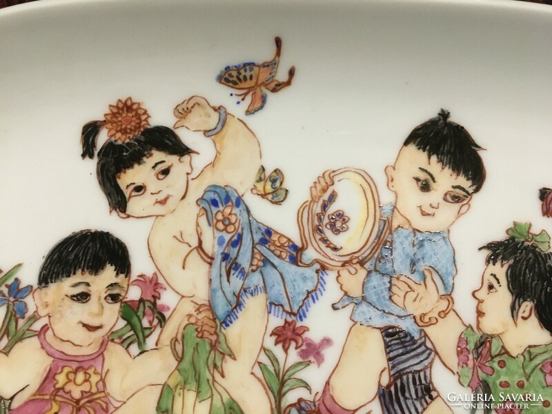 Hand-painted German porcelain bowl, Chinese children playing! 21- Cm!