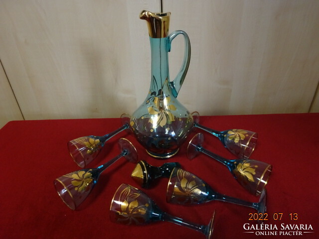 Six-person liqueur set, blue glass, gold decoration. He has! Jokai.