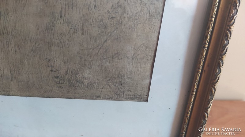 (K) signed etching (hankó?) 39X43 cm with frame