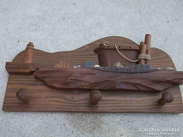 Fishing boat wall hanger carved from wood, children's room, v. Anywhere