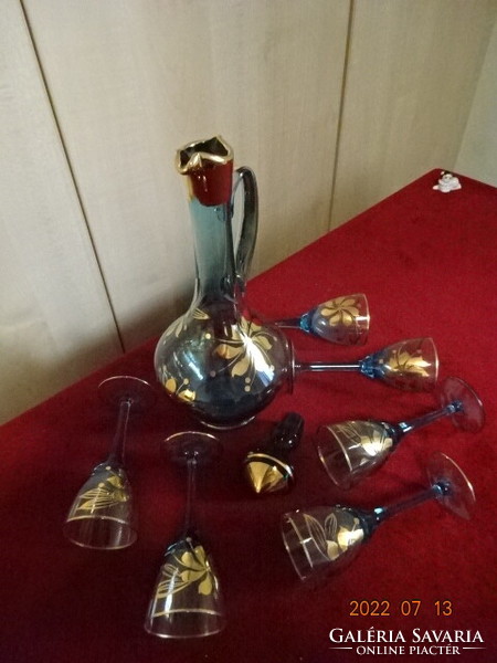 Six-person liqueur set, blue glass, gold decoration. He has! Jokai.