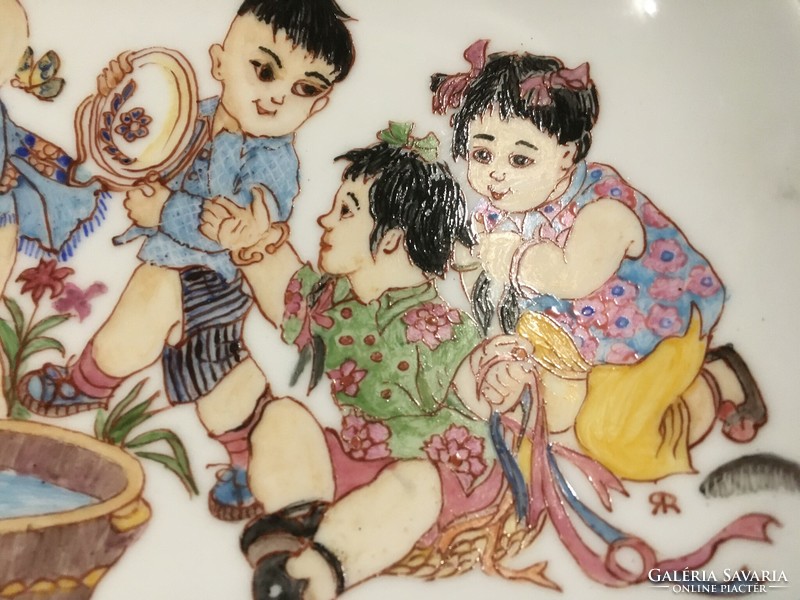 Hand-painted German porcelain bowl, Chinese children playing! 21- Cm!