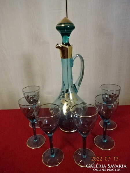 Six-person liqueur set, blue glass, gold decoration. He has! Jokai.