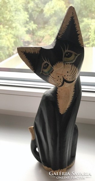 Fa macska szobor - cica
