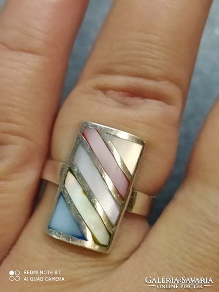 Silver ring with mother-of-pearl inlay 54-55