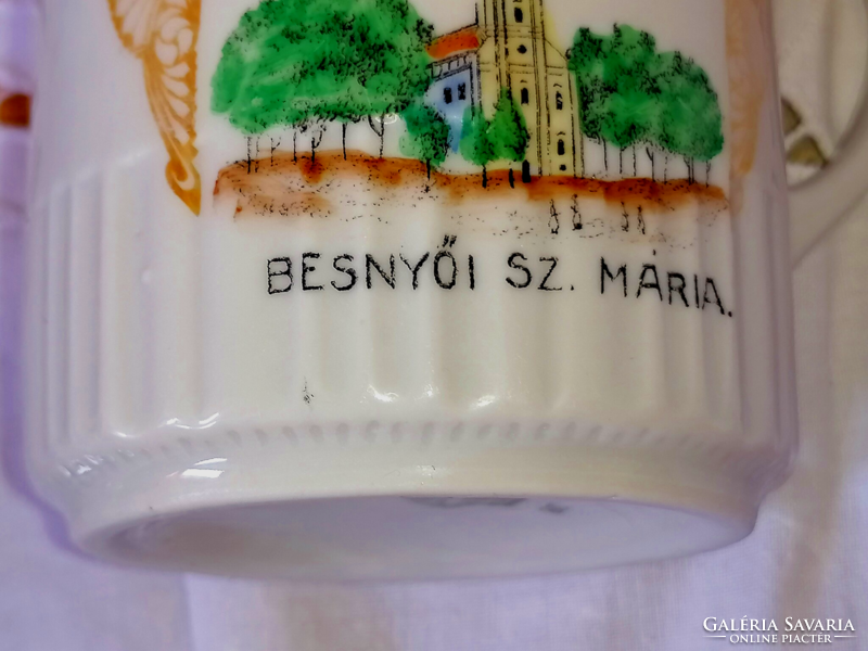 Zsolnay, very rare cup and mug with Virgin Mary pattern from Besenyő