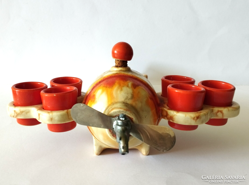 Discounted! Very rare! Retro craftsman ceramic flying cognac set with glasses