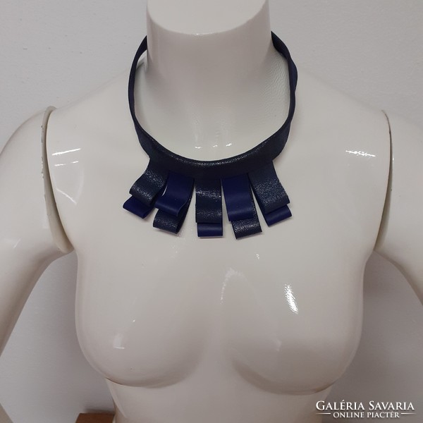 Dark blue leather design necklace
