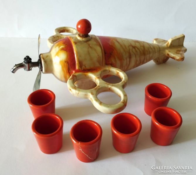 Discounted! Very rare! Retro craftsman ceramic flying cognac set with glasses