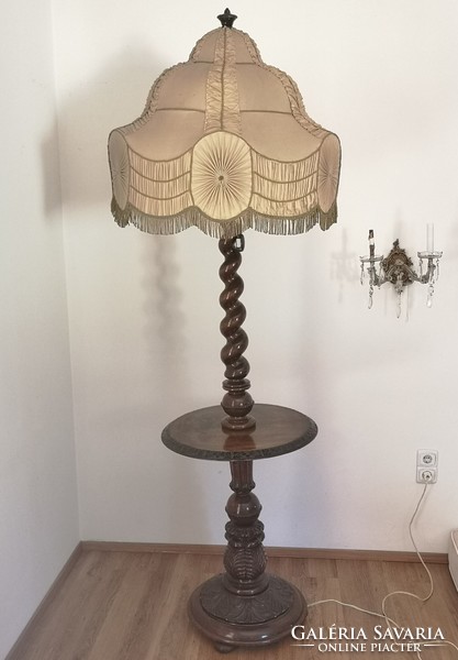 Antique large floor lamp with original shade 210 cm high (lamp, side table)