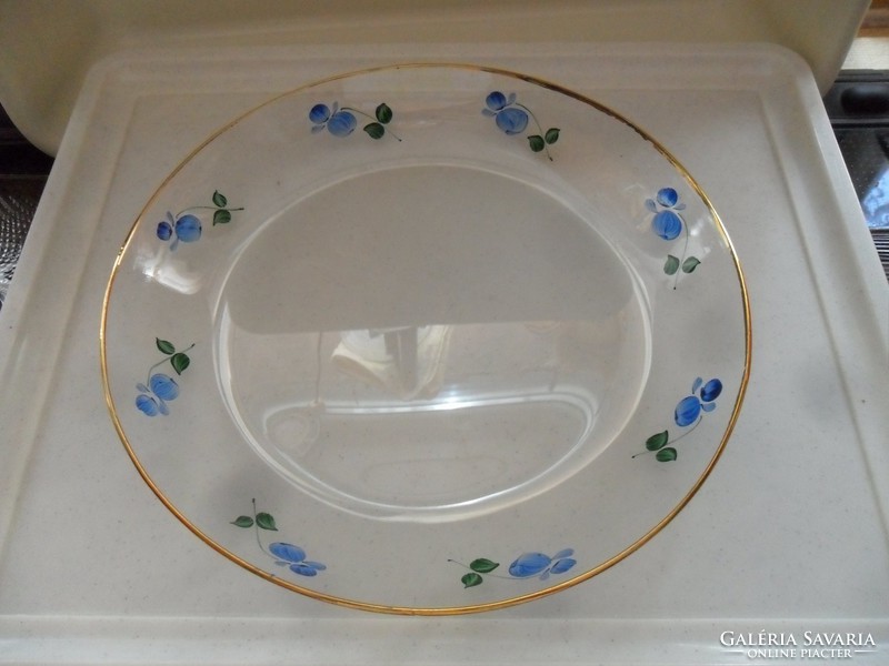 Thin glass blue flower bowl