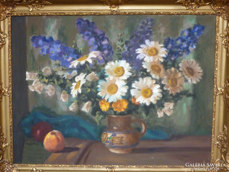 Schey Ferenc for sale: oil canvas painting titled still life with daisy flowers