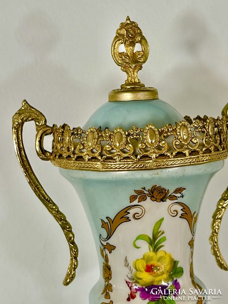 Empire kézzel festet tűzi aranyozott- fedeles  váza , monumentális -védet minta !