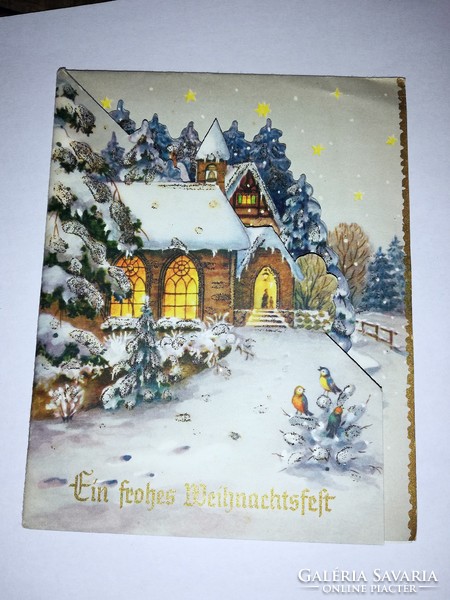 Spatial, glittery, vintage Christmas greeting card 304.