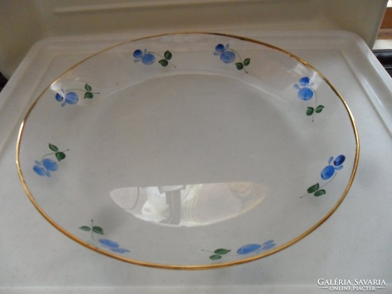 Thin glass blue flower bowl