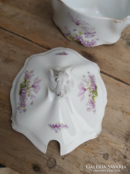 Beautiful antique art nouveau floral soup bowl with a fabulous pattern, violet collector's item