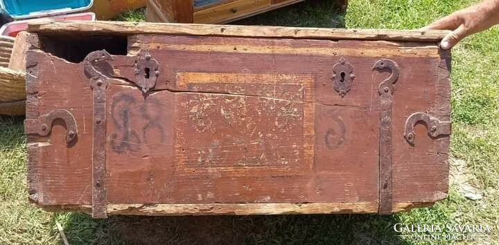 Painted iron chest 1835, damaged