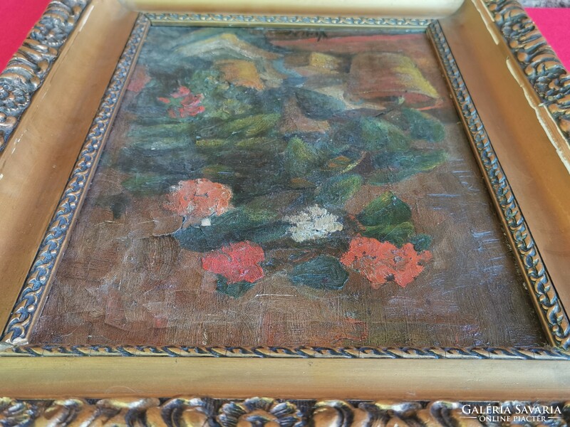 László Vincze (1934-2020): table still life with flowers, oil on canvas