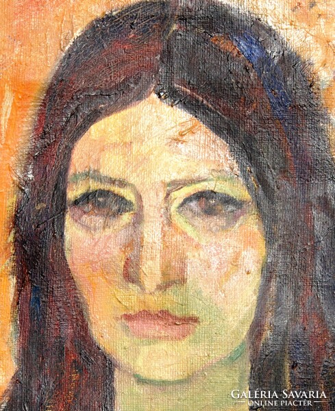 Magyar művész: A barna hajú lány - olaj-vászon festmény, egyedi keretben
