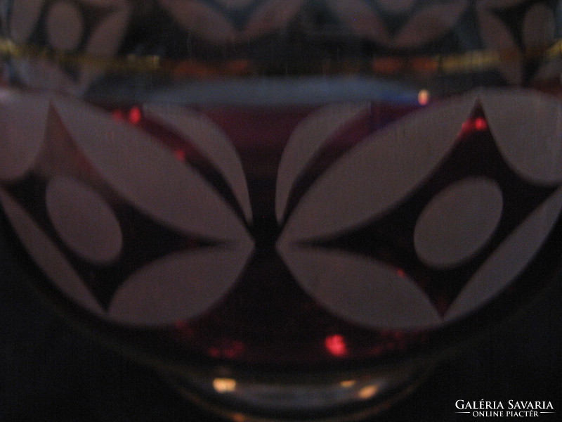 Glass container with a lid with a butterfly, butterfly etched row pattern in a burgundy band