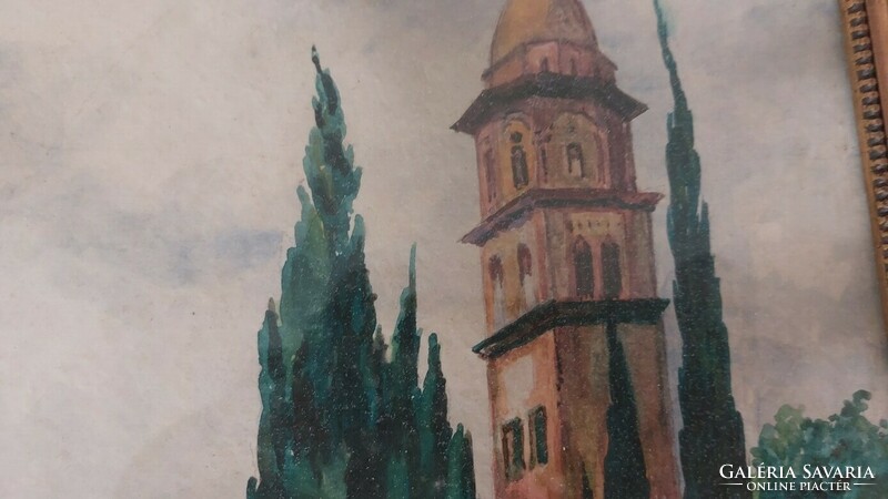 (K) Szép, templom / apátság festmény 29x34 cm kerettel