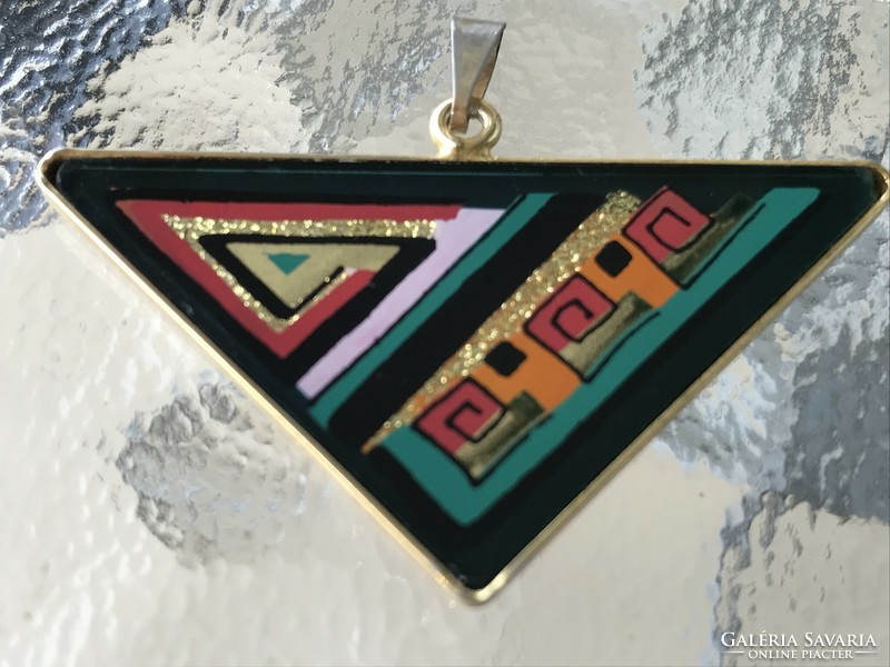 Retro hand-painted pendant with an abstract pattern, 5 x 3 cm