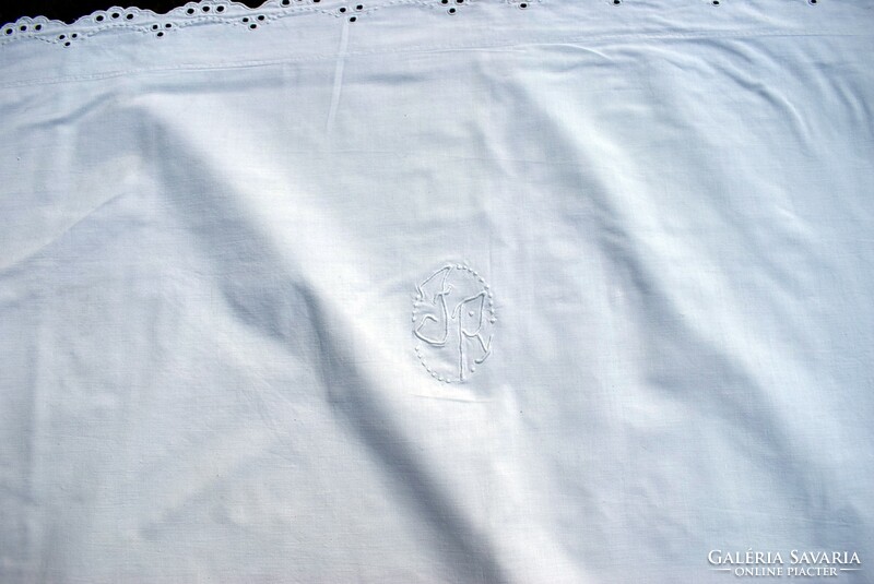 Old embroidered edge pillowcase large pillow bed linen pair j.R. Monogram 82 x 71cm + border