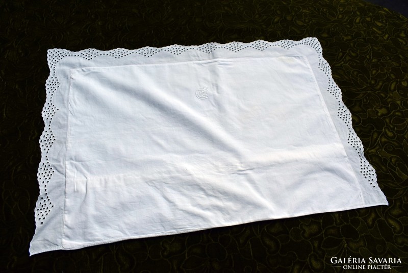 Old embroidered edge pillowcase small pillow bed linen 68 x 48 cm c.E. Monogram, pillow max.: 56 X 39.5 cm