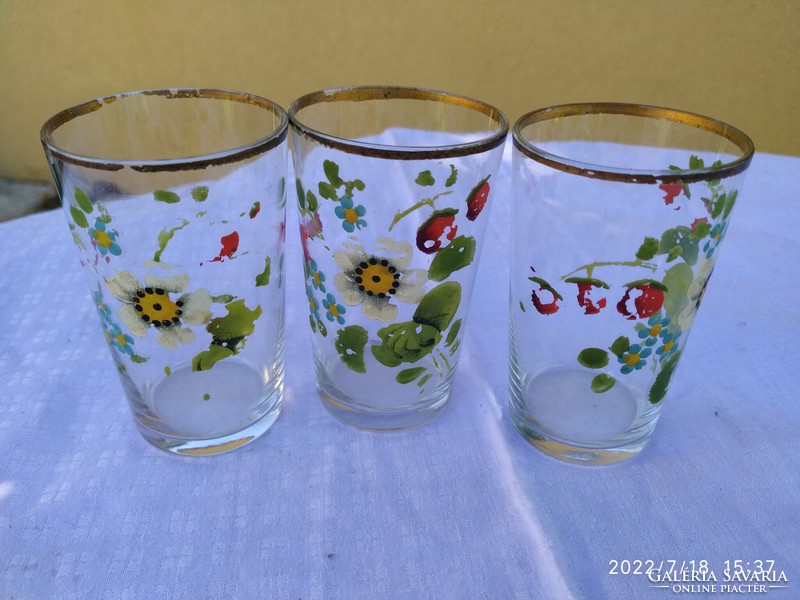 3 antique painted glass glasses for sale!