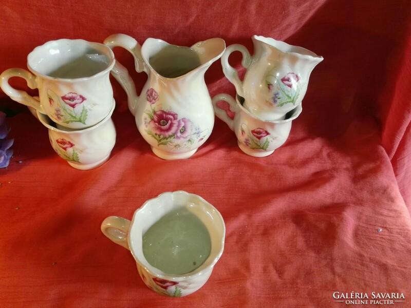 Eosin, flower-patterned porcelain coffee mug, 5 cups and 1 spout.