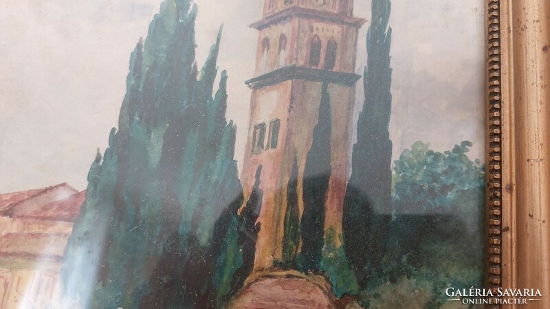 (K) Szép, templom / apátság festmény 29x34 cm kerettel