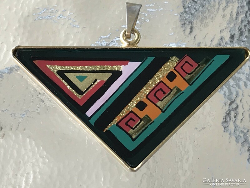 Retro hand-painted pendant with an abstract pattern, 5 x 3 cm