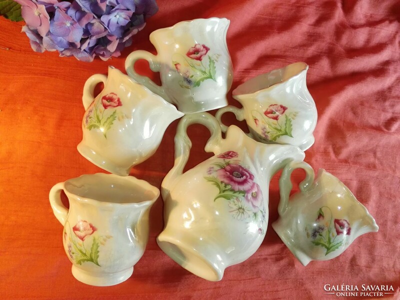 Eosin, flower-patterned porcelain coffee mug, 5 cups and 1 spout.