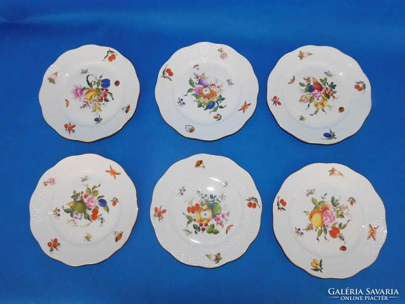 Set of 6 cookie plates with Herend fruit pattern