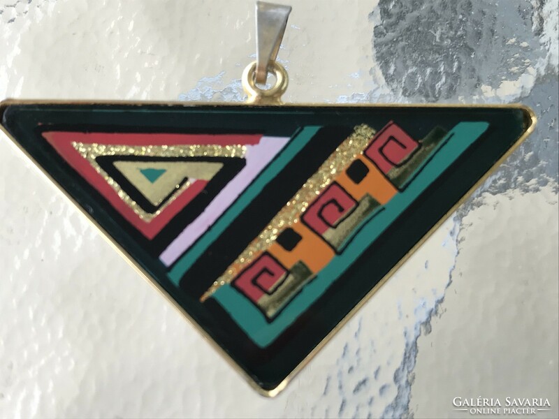 Retro hand-painted pendant with an abstract pattern, 5 x 3 cm