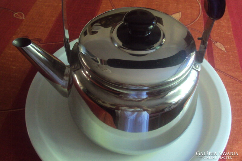 High-gloss stainless steel tea kettle.----/Attention campers!/